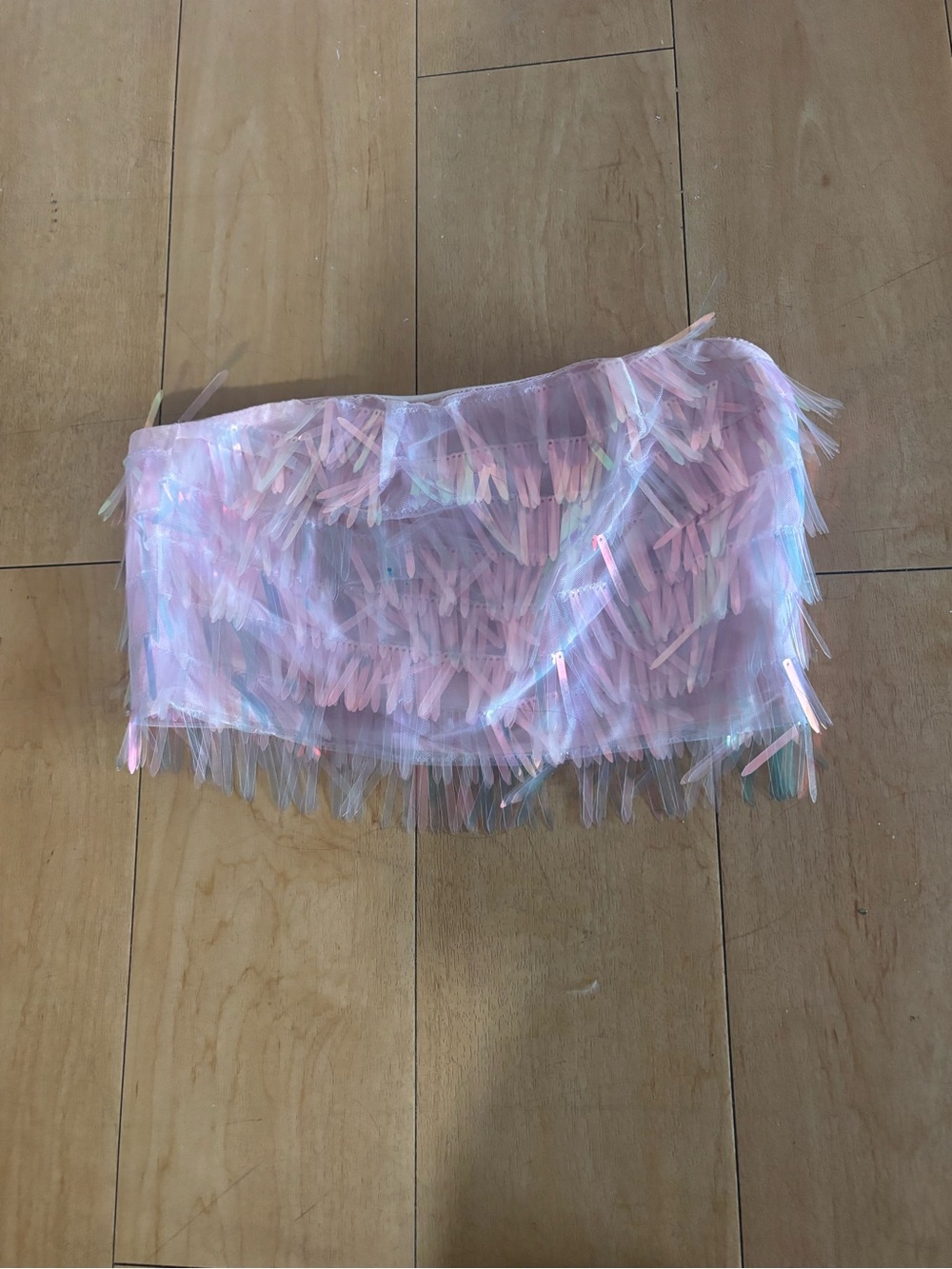 Hazel and Olive Iridescent Pink Sequin Fringe Tube Top size S